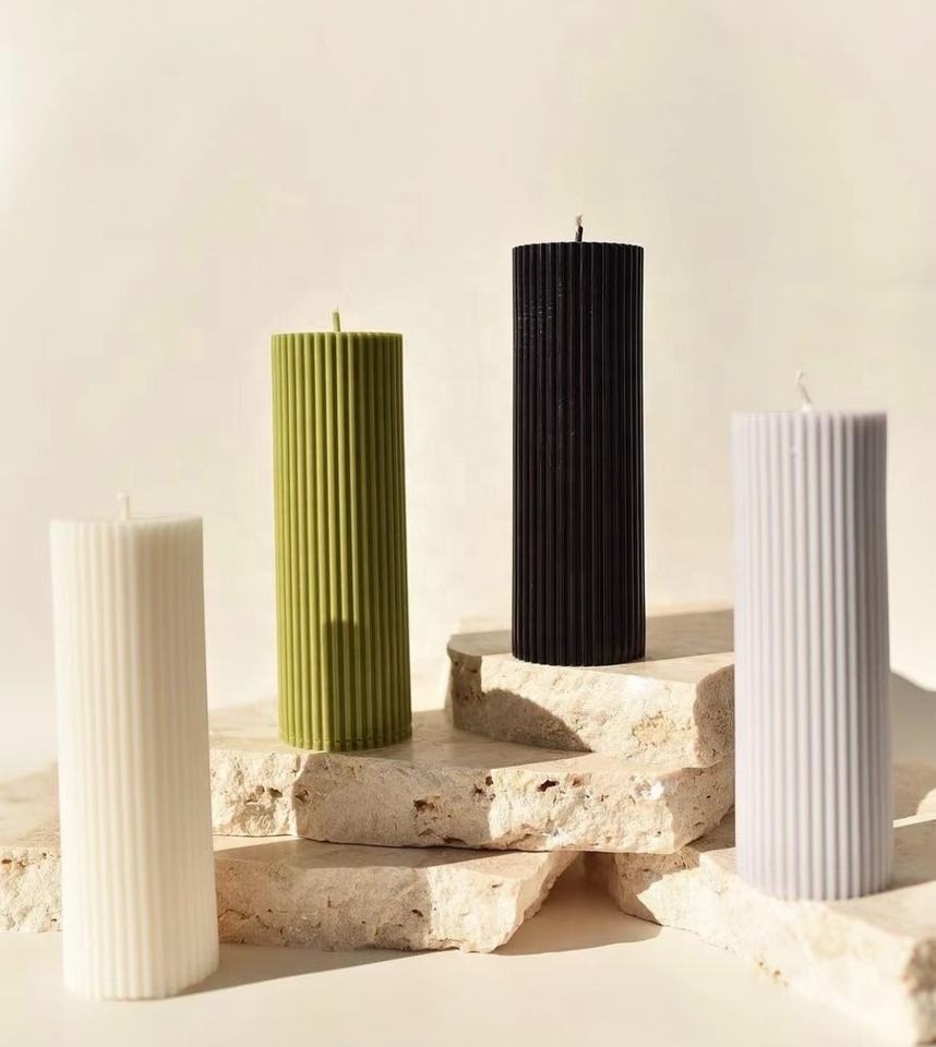 Ribbed Thick Candle Pillar candle Home Decor Large Ribbed Pillar soy wax Wedding gift Column ribbed candle