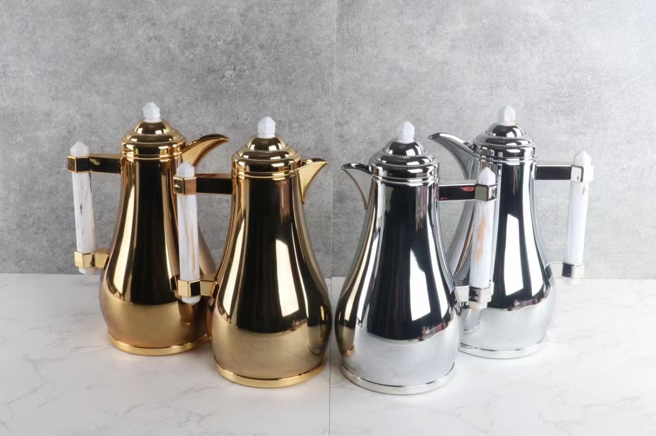 Luxury Arabic Style 1000ml Dallah Coffee Pot Set Insulation Thermos Arabic Flask Teapot for Hotel