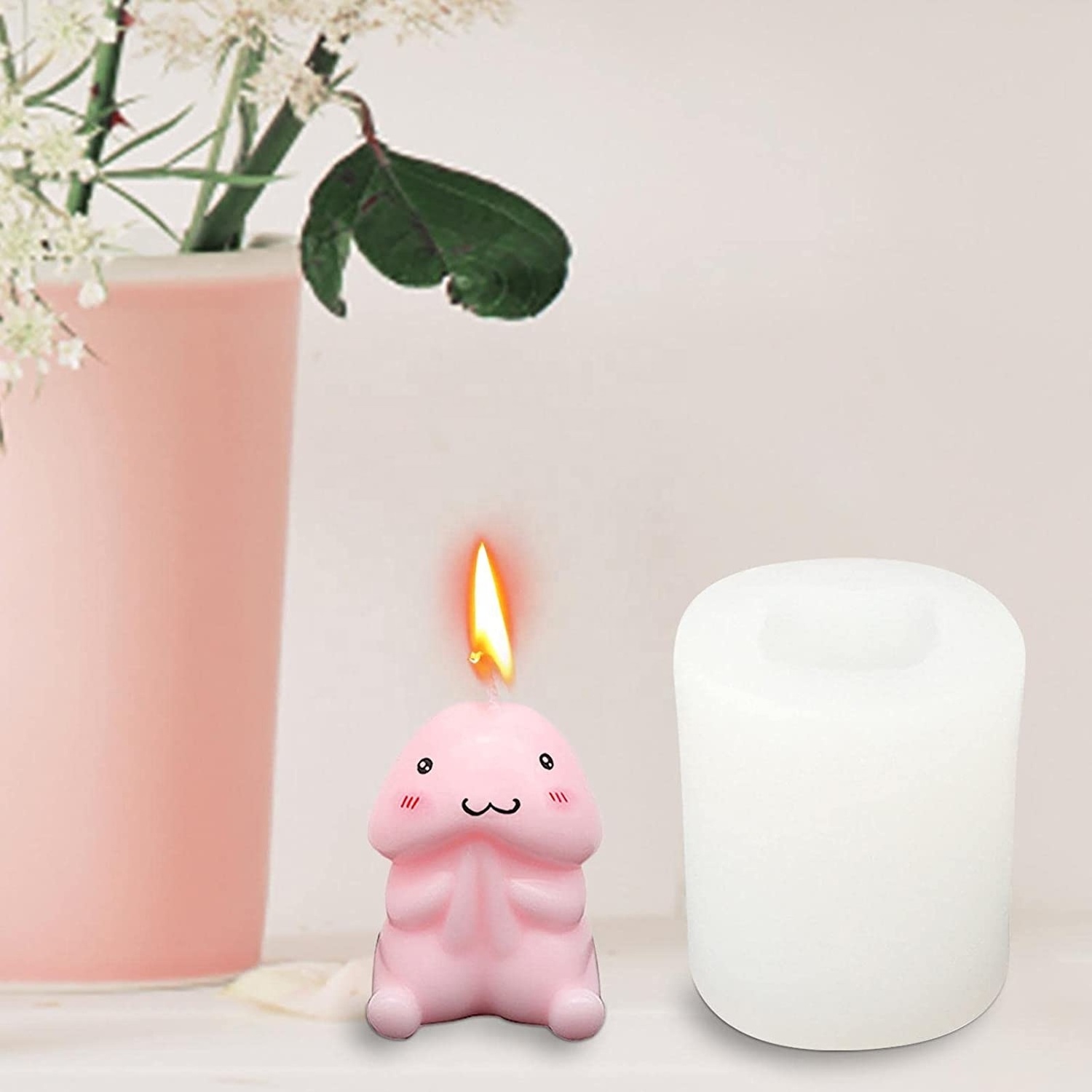 LINGJIONG Silicone Candle Mold Cute Cartoon Male Penis Candle Silicone Mold Smooth Soft Soap Molds Easy To Clean For Home Party