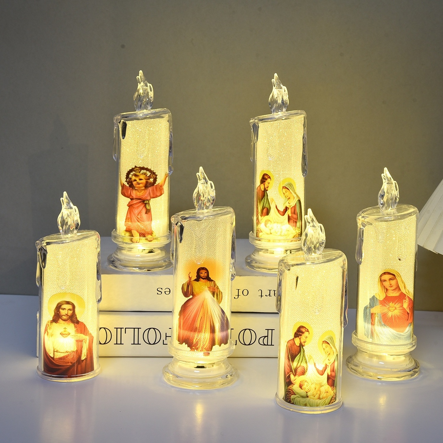 Battery Prayer Acrylic Led Candle Jesus Flameless Led Devotional Prayer Candle With Image For Church Home Religious Gifts