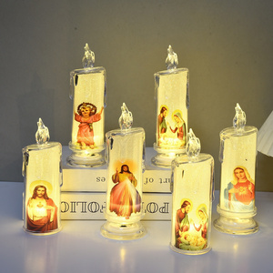 Battery Prayer Acrylic Led Candle Jesus Flameless Led Devotional Prayer Candle With Image For Church Home Religious Gifts