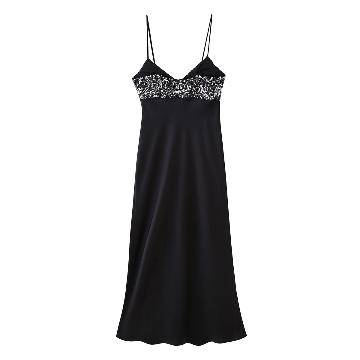 Black color sleeveless sequined collarless casual fashion woman summer dress