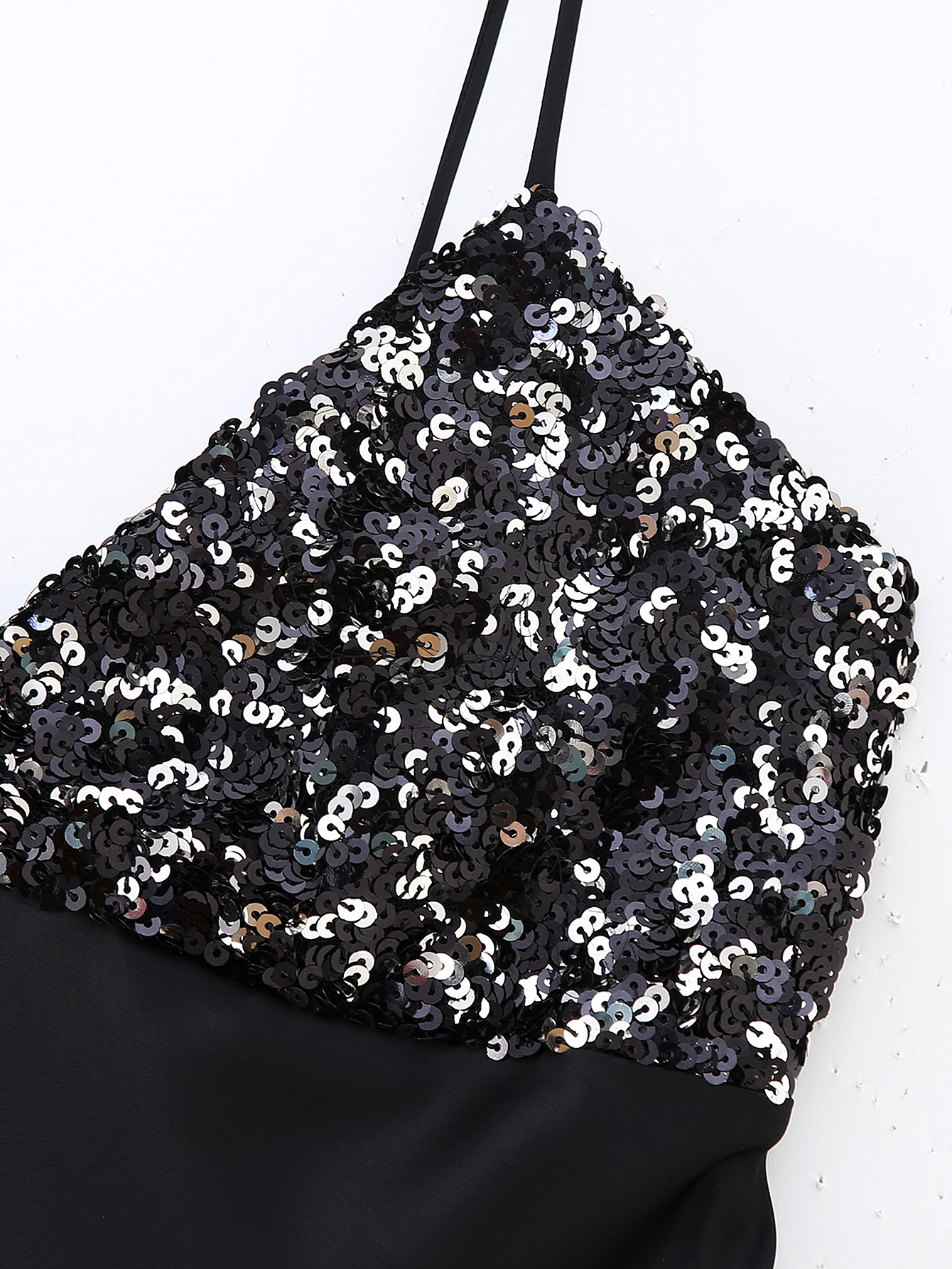 Black color sleeveless sequined collarless casual fashion woman summer dress