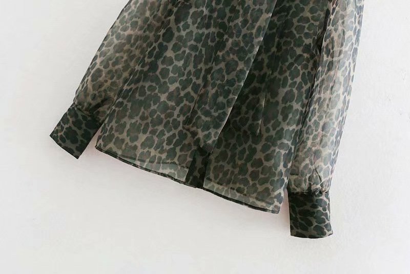 European style workwear lace up leopard print blouse good quality animal chiffon shirt