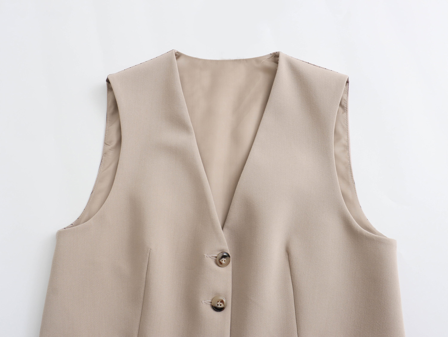 Khaki color v neck single breasted casual fashion vest for women