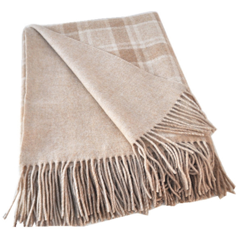 100% Camel's Hair Blanket YARN Super Soft Two Sided Woven Plaid DYED TWILL 100% Camel Wool TAK1601 Living Room Polybag Adults