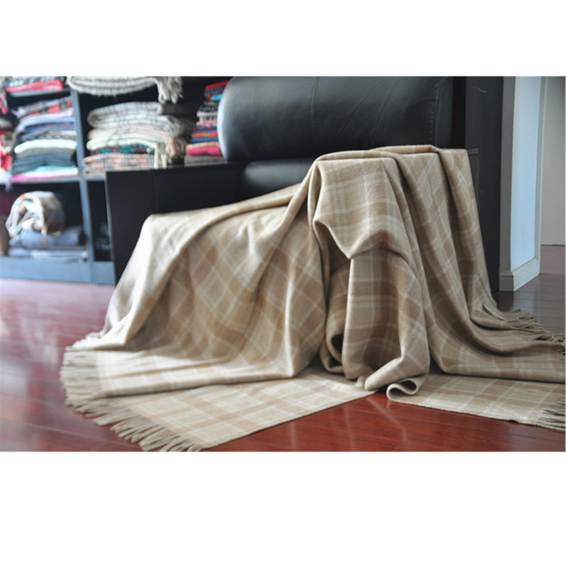 100% Camel's Hair Blanket YARN Super Soft Two Sided Woven Plaid DYED TWILL 100% Camel Wool TAK1601 Living Room Polybag Adults