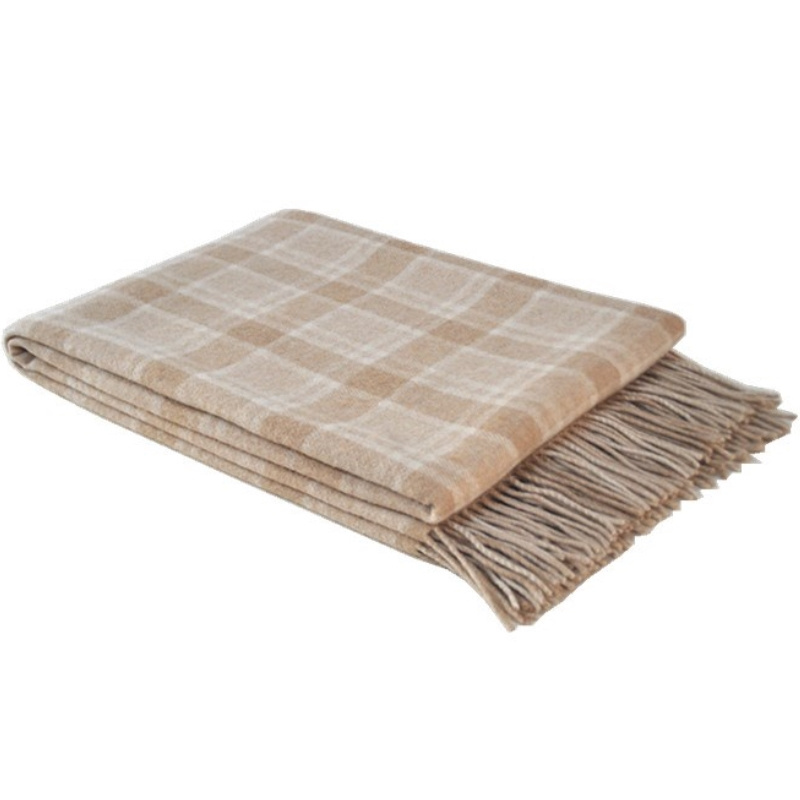 100% Camel's Hair Blanket YARN Super Soft Two Sided Woven Plaid DYED TWILL 100% Camel Wool TAK1601 Living Room Polybag Adults