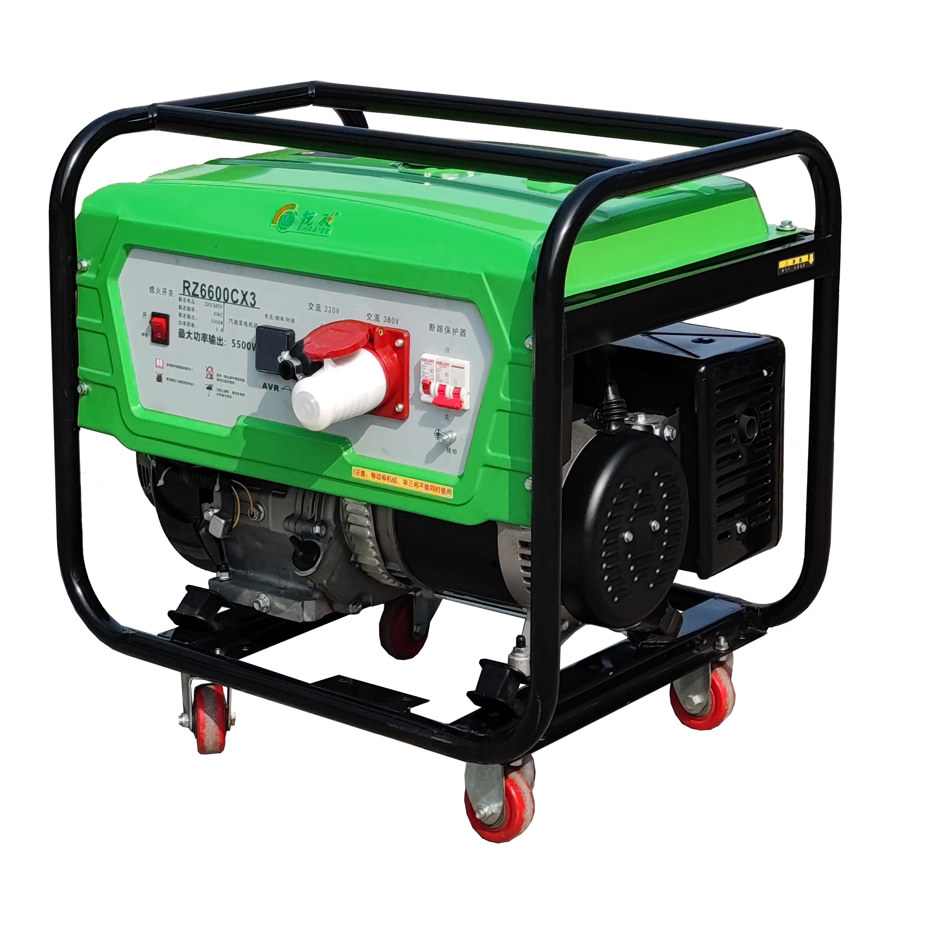 With wheels RAISE G POWER 6600CX/E  5.0KW 6.25KVA 220V/380V 389CC Newly design gasoline generator