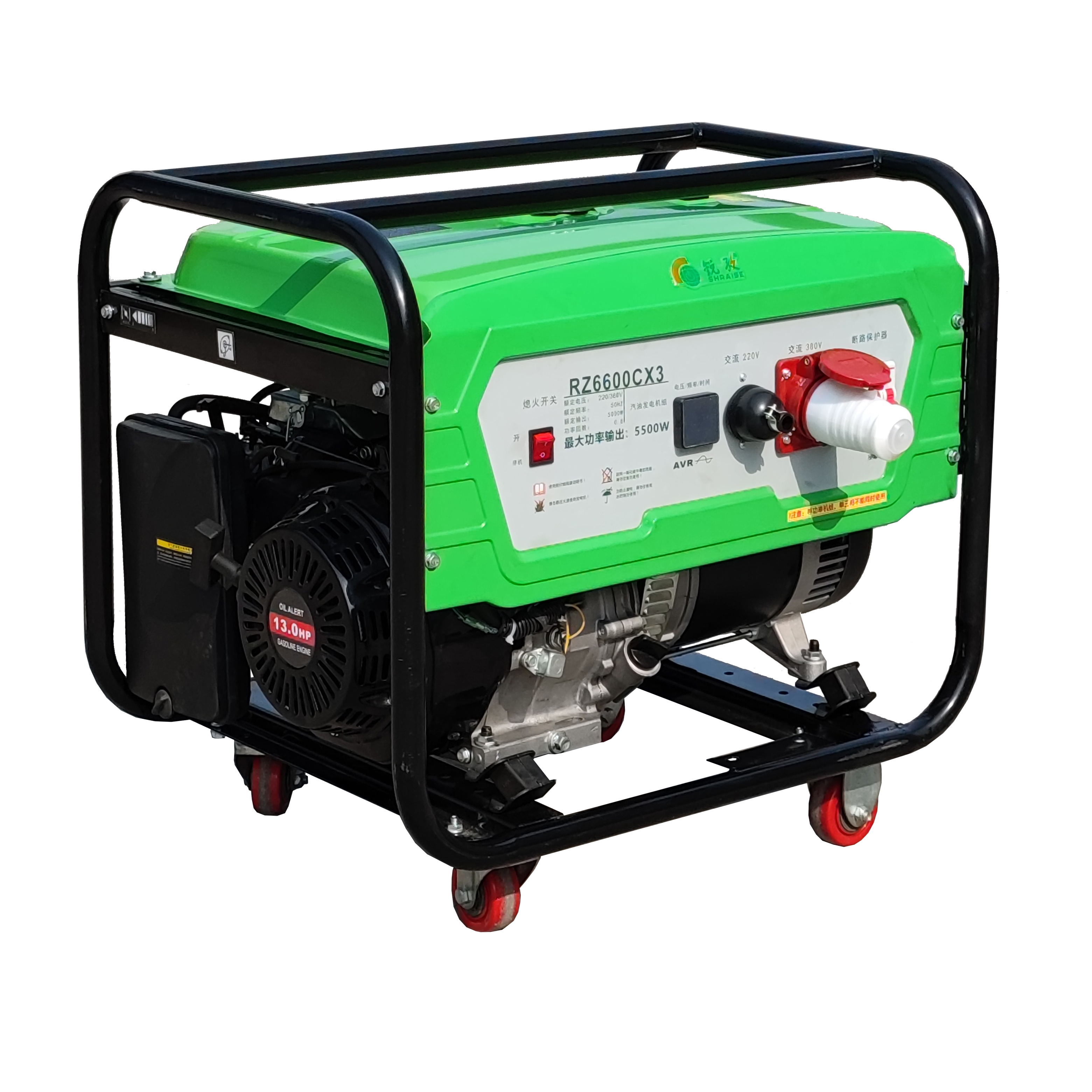 With wheels RAISE G POWER 6600CX/E  5.0KW 6.25KVA 220V/380V 389CC Newly design gasoline generator