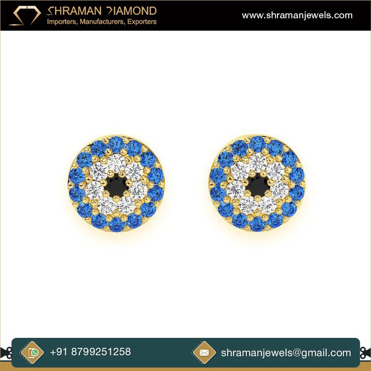 Leading Exporter of High Quality 14K Gold 1.64 CTS and 6.33 Grams Blue & Black Moissanite Diamond Earring for Engagement Gift