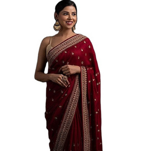 With Embroidered Work Saree Beautiful Soft Chanderi Silk Women Adults Indian Clothes Weaving India & Pakistan Support 500 0216