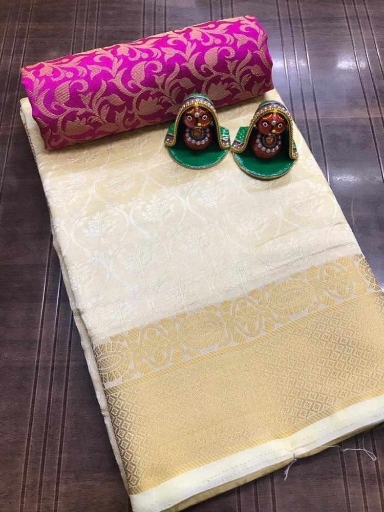 Stylist Tusser Silk Fabric With Golden Flower Zari work Elegance silk saree collection for ladies and girls for party wear