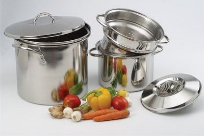 High lid stainless steel stock pot steamer set with two steam plates