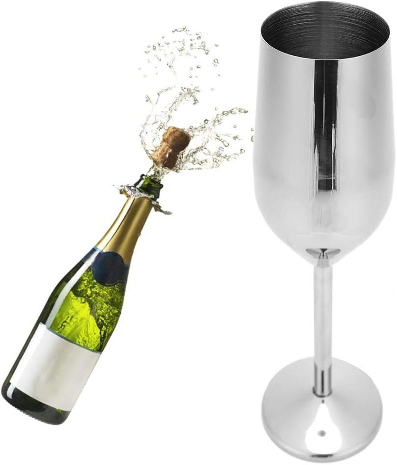 Wholesale Manufacturer Unbreakable Stainless Steel Wine Glasses Bar Champagne Flutes Gold Metal Goblet