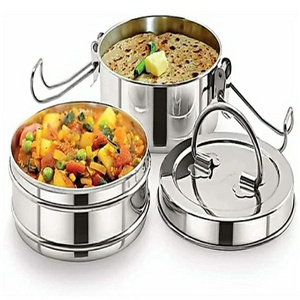 Made in India Wholesale Stainless Steel Clip Tiffin Box with Locking Clip Food Packing Lunch Boxes