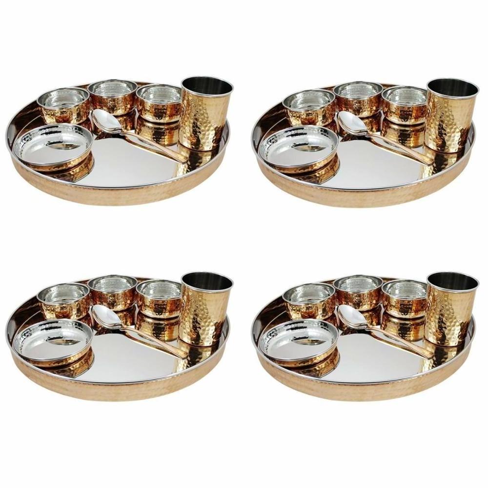 Top Seller Hammered Design Large Copper Steel Plate Thaal Thaali Indian Traditional Dinner Plate Set