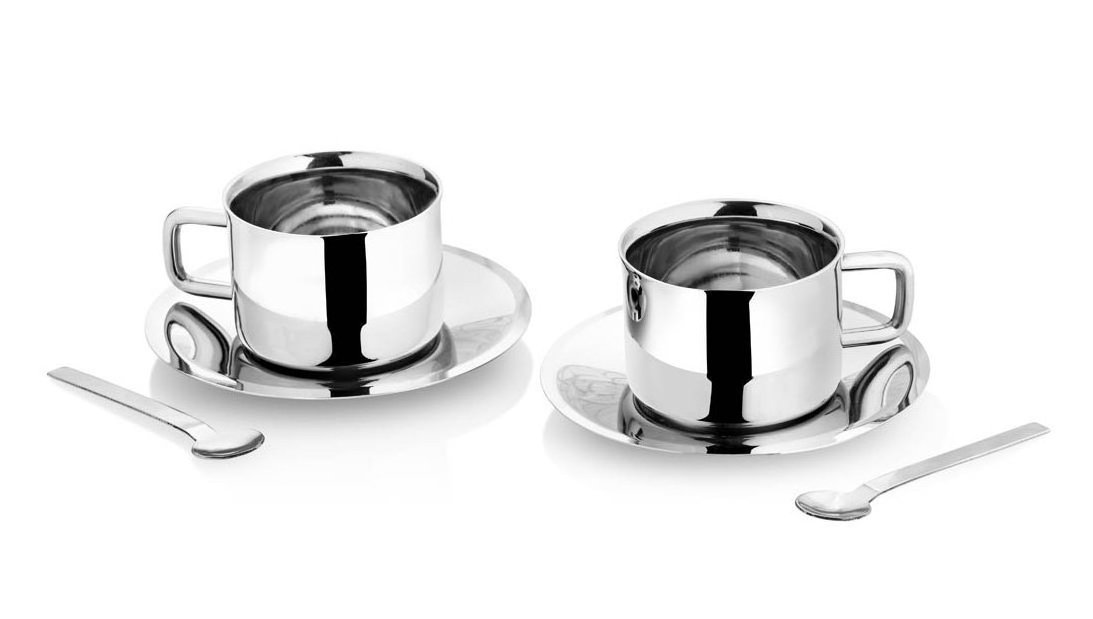 Premium Quality Double Wall Stainless Steel Coffee Cup And Saucer Coffee Latte Cappuccino Tea Mug Set