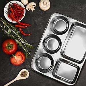 Wholesale Seller Stainless Steel Rectangular Compartment Thalis Plates Five Sections Dinner Trays Serving Mess Dinner Thali Set