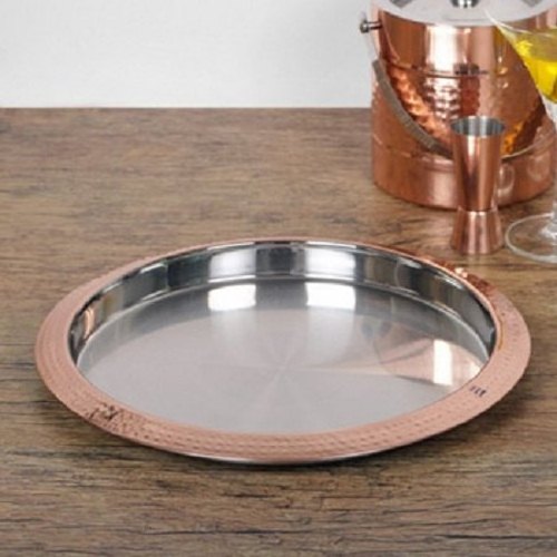 Wholesale round stainless steel anti-slip serving tin tray for bar