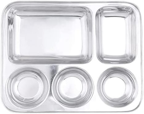 Wholesale Seller Stainless Steel Rectangular Compartment Thalis Plates Five Sections Dinner Trays Serving Mess Dinner Thali Set