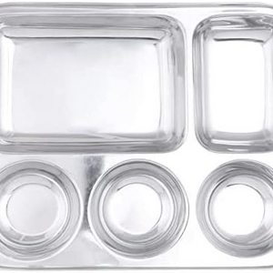 Wholesale Seller Stainless Steel Rectangular Compartment Thalis Plates Five Sections Dinner Trays Serving Mess Dinner Thali Set