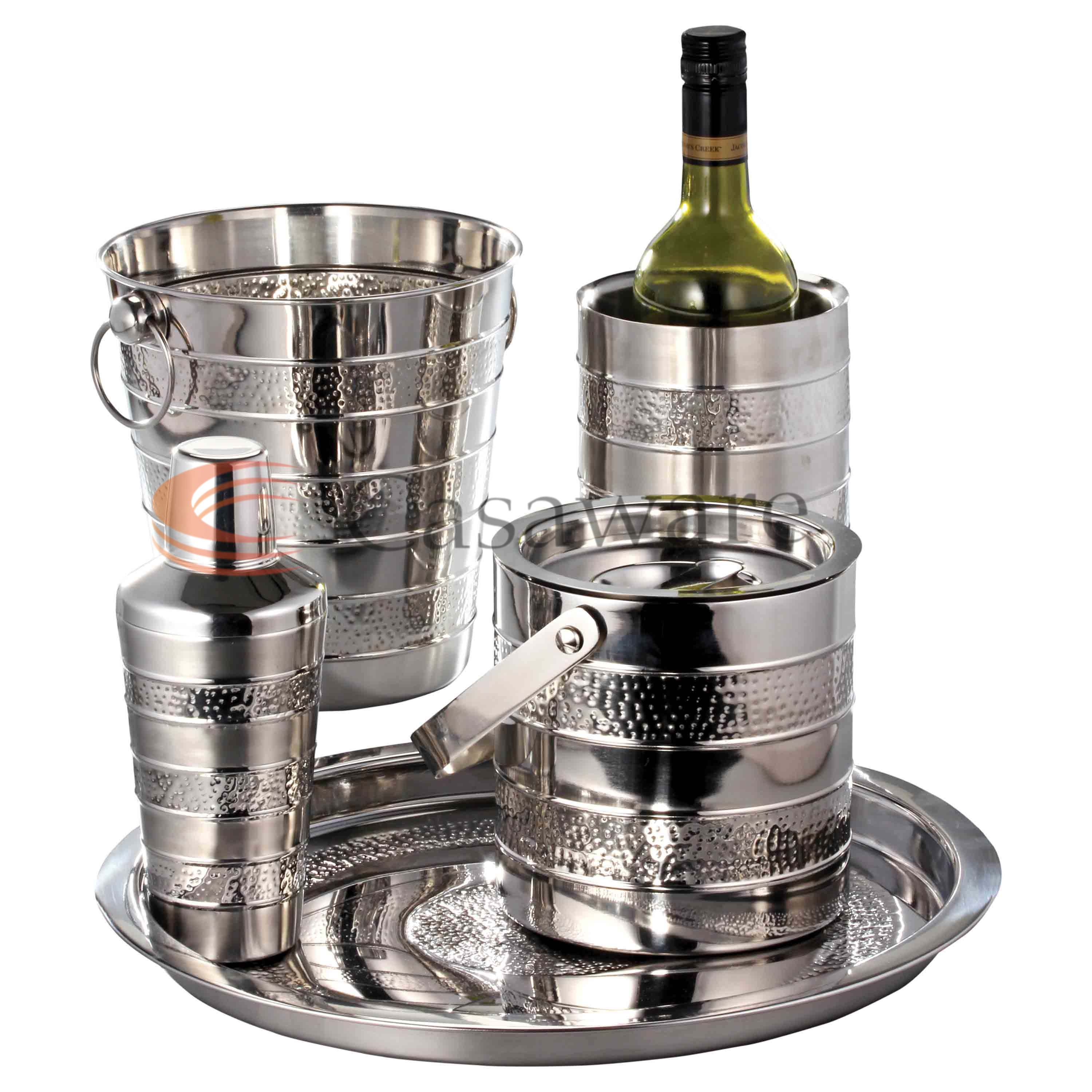 Wholesale round stainless steel anti-slip serving tin tray for bar