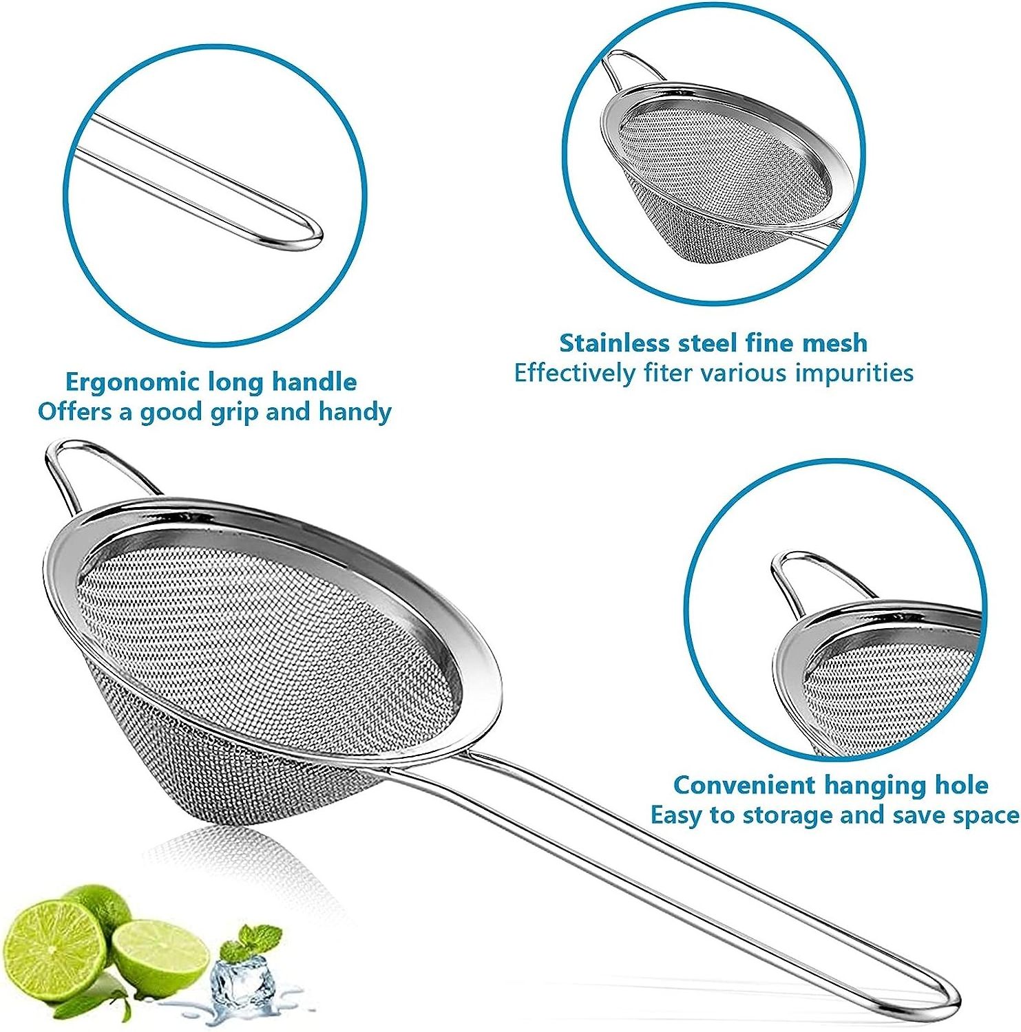 2023 Best Wholesale  Wire Mesh Oil Stainless Steel Flour Tea Coffee Powder Conical Strainer with Wire handle