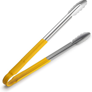 Top Quality Selling Stainless Steel Scalloped Utility Tong Vinyl Coated Utility Tongs Stainless Steel Tongs with Vinyl Handle