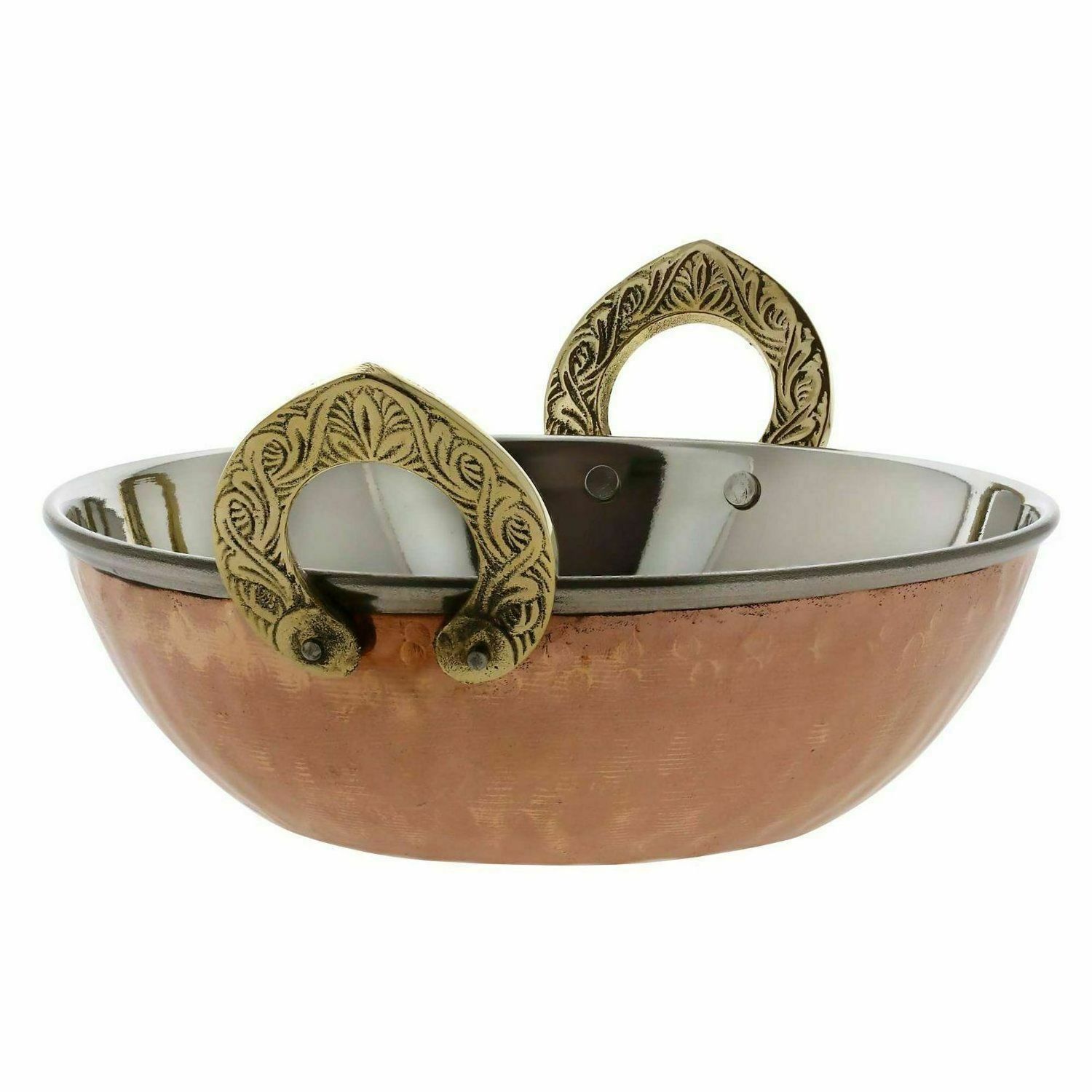 Indian Copper Steel Hammered Kadai Wok Bowl Serving Indian Dishes Traditional Tableware Cookware Set