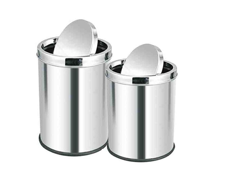 New Arrival 2023 Stainless Steel Swing Lid Garbage Waste Dustbin Flip Top Rotative Indoor Trash Bin Can