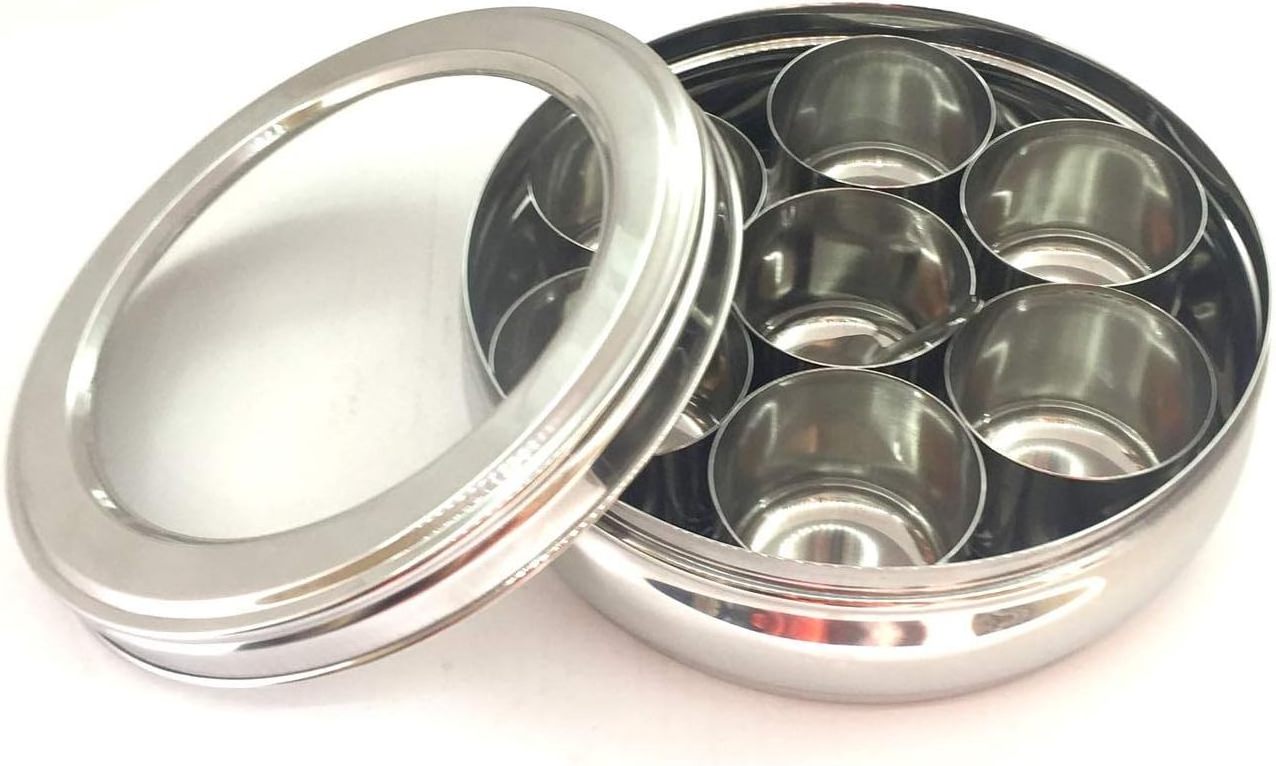 Stainless Steel Indian spice box Indian Masala See Through Spice Shakers masala box steel masala dabba Spice organizer