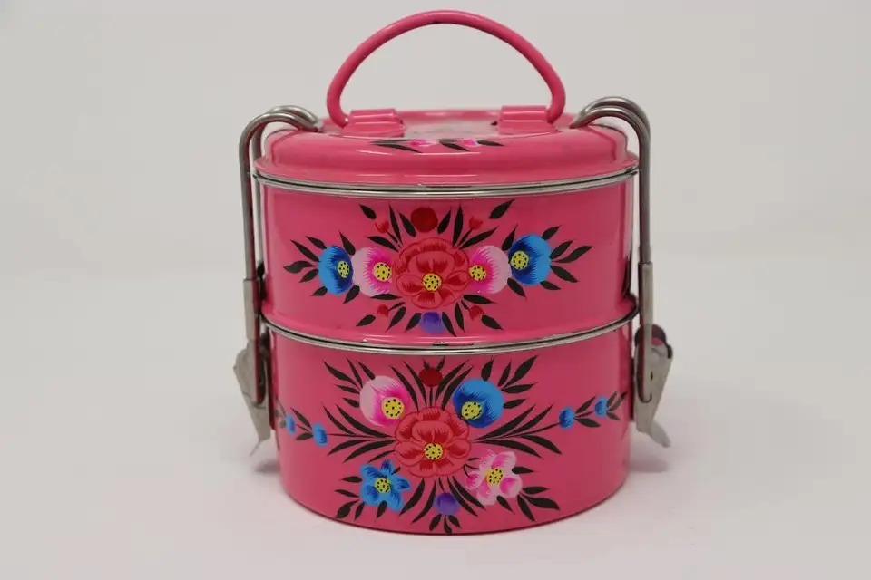 2023 Multi Functional Traditional Indian Stainless Steel Vintage Wire Tiffin Lunch Box with Clip Lock