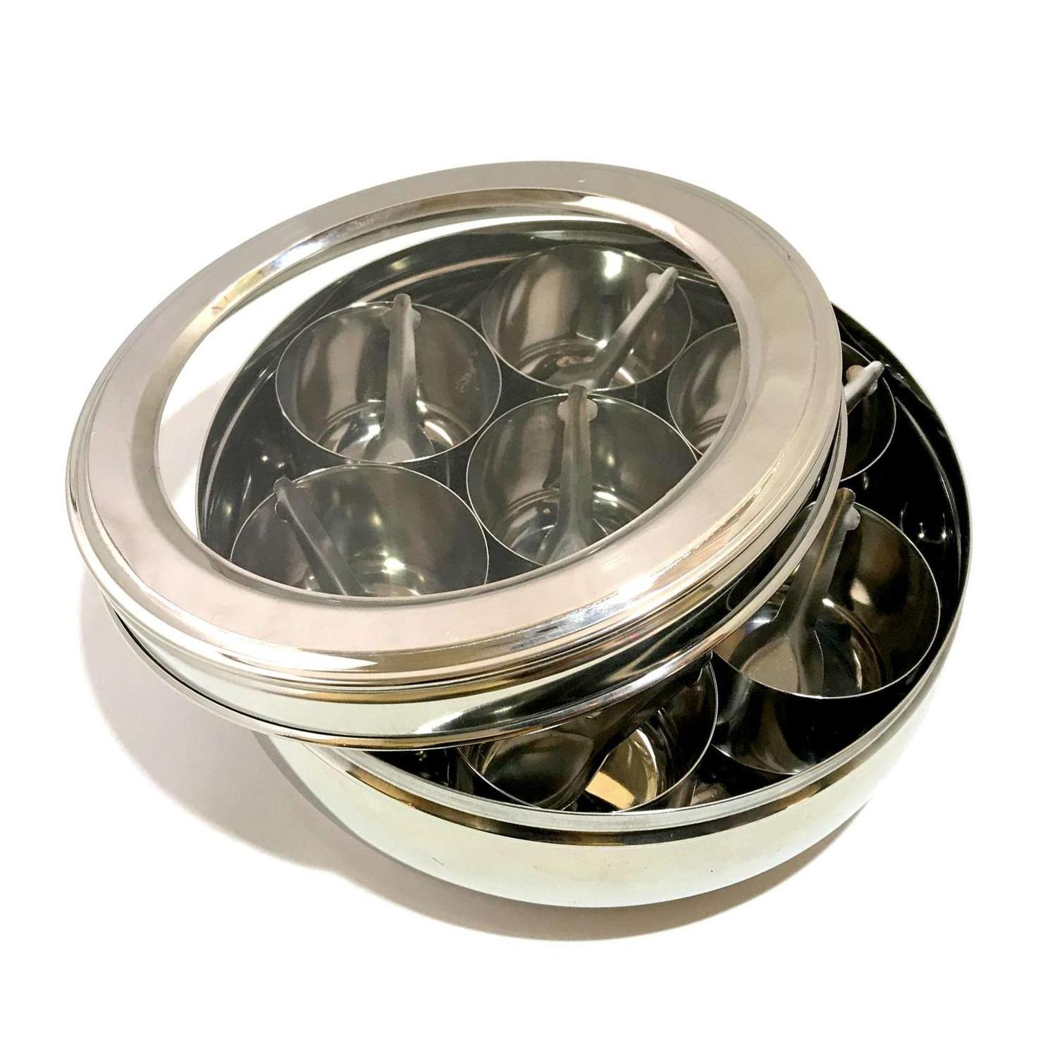 Wholesale Prices Transparent Lid Stainless Steel Spice Box Small Spoon Masala Box for Kitchen Spice Container