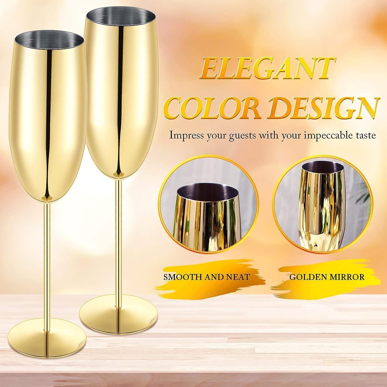 Wholesale Manufacturer Unbreakable Stainless Steel Wine Glasses Bar Champagne Flutes Gold Metal Goblet