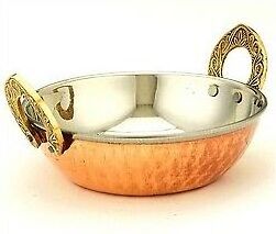 Indian Copper Steel Hammered Kadai Wok Bowl Serving Indian Dishes Traditional Tableware Cookware Set