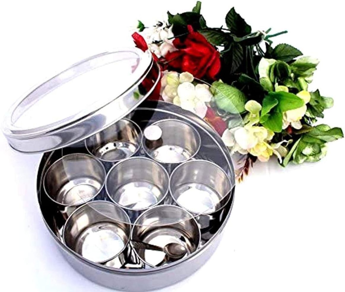 Wholesale Prices Transparent Lid Stainless Steel Spice Box Small Spoon Masala Box for Kitchen Spice Container