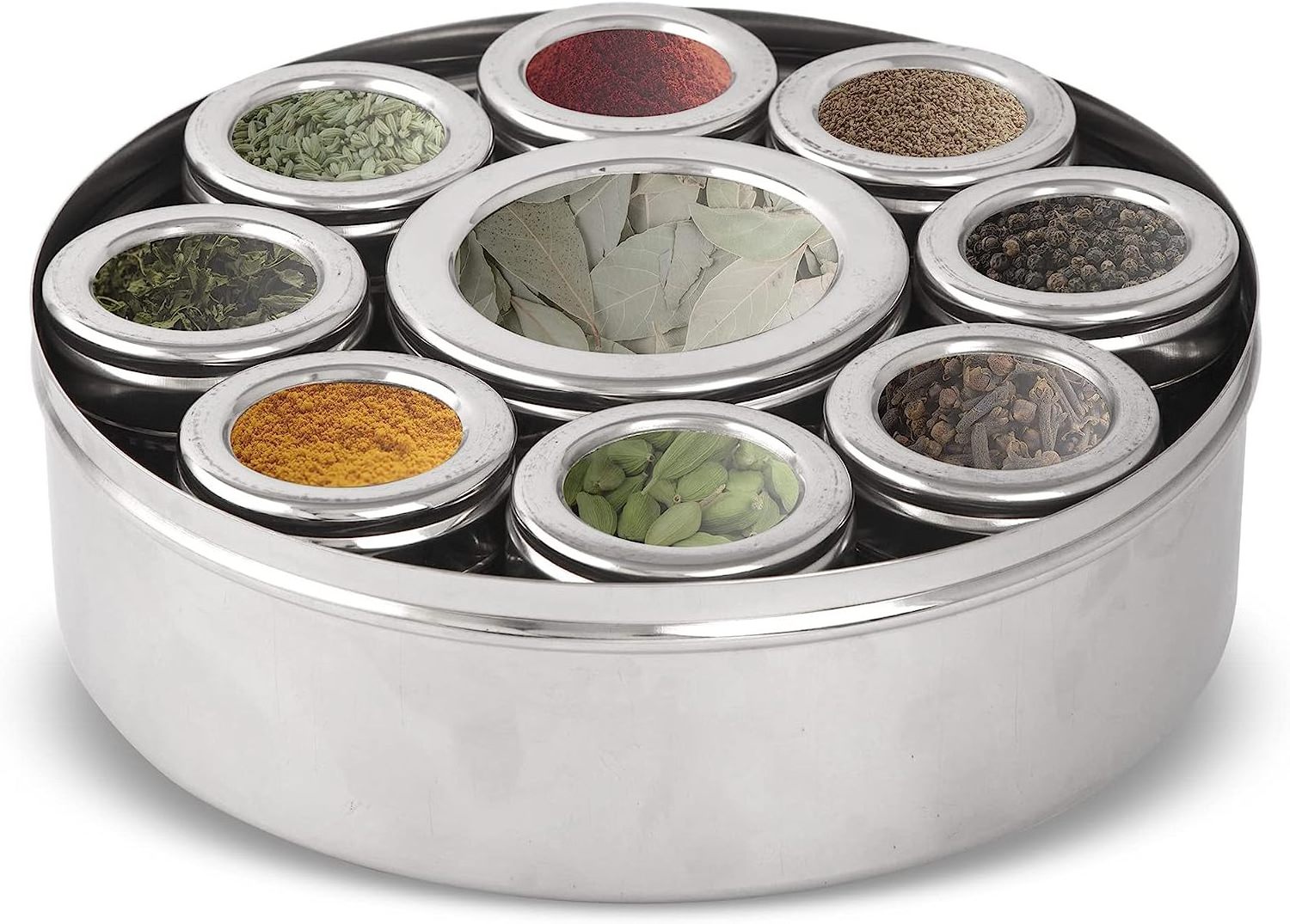 Stainless Steel Indian spice box Indian Masala See Through Spice Shakers masala box steel masala dabba Spice organizer