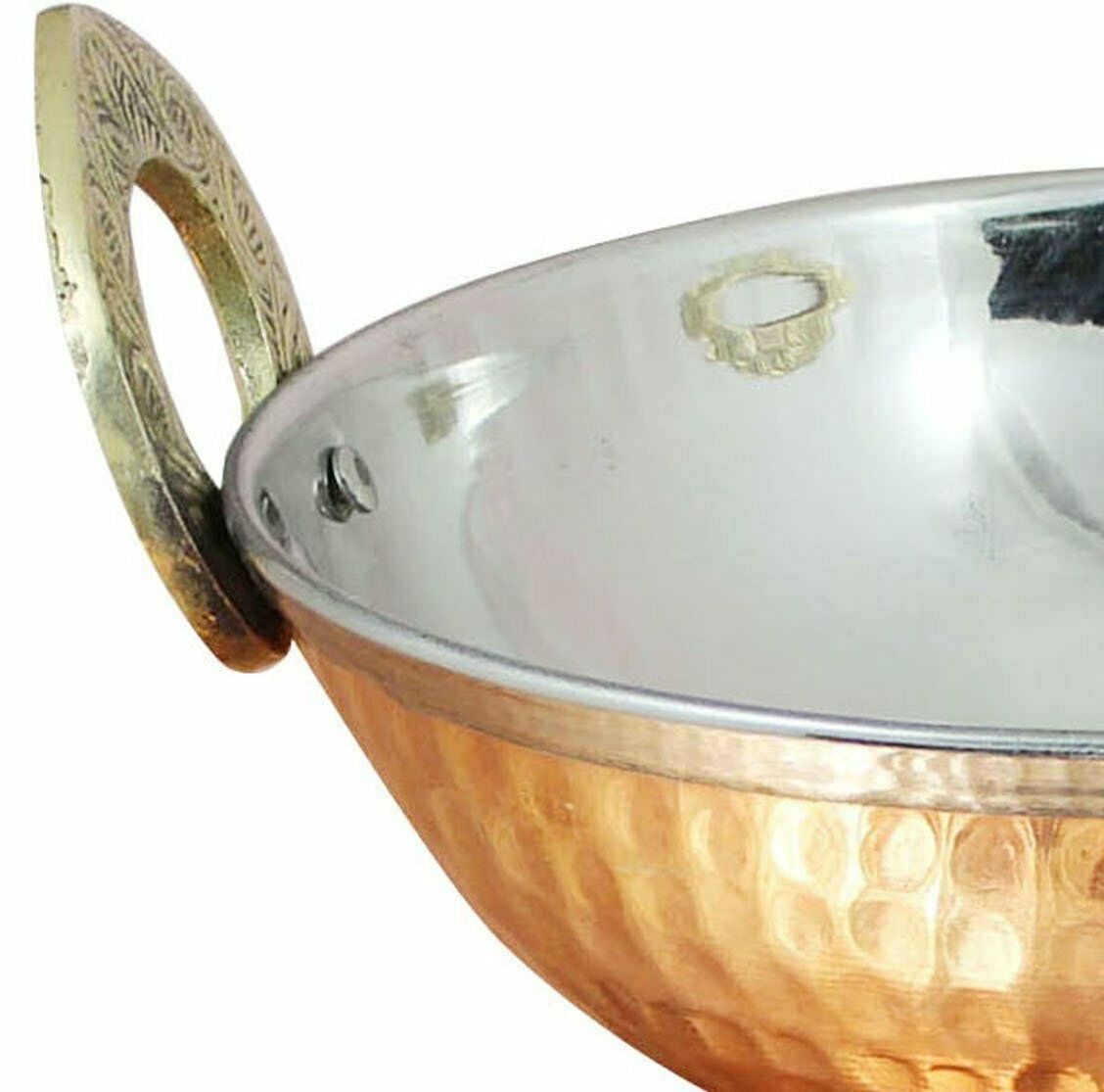 Indian Copper Steel Hammered Kadai Wok Bowl Serving Indian Dishes Traditional Tableware Cookware Set