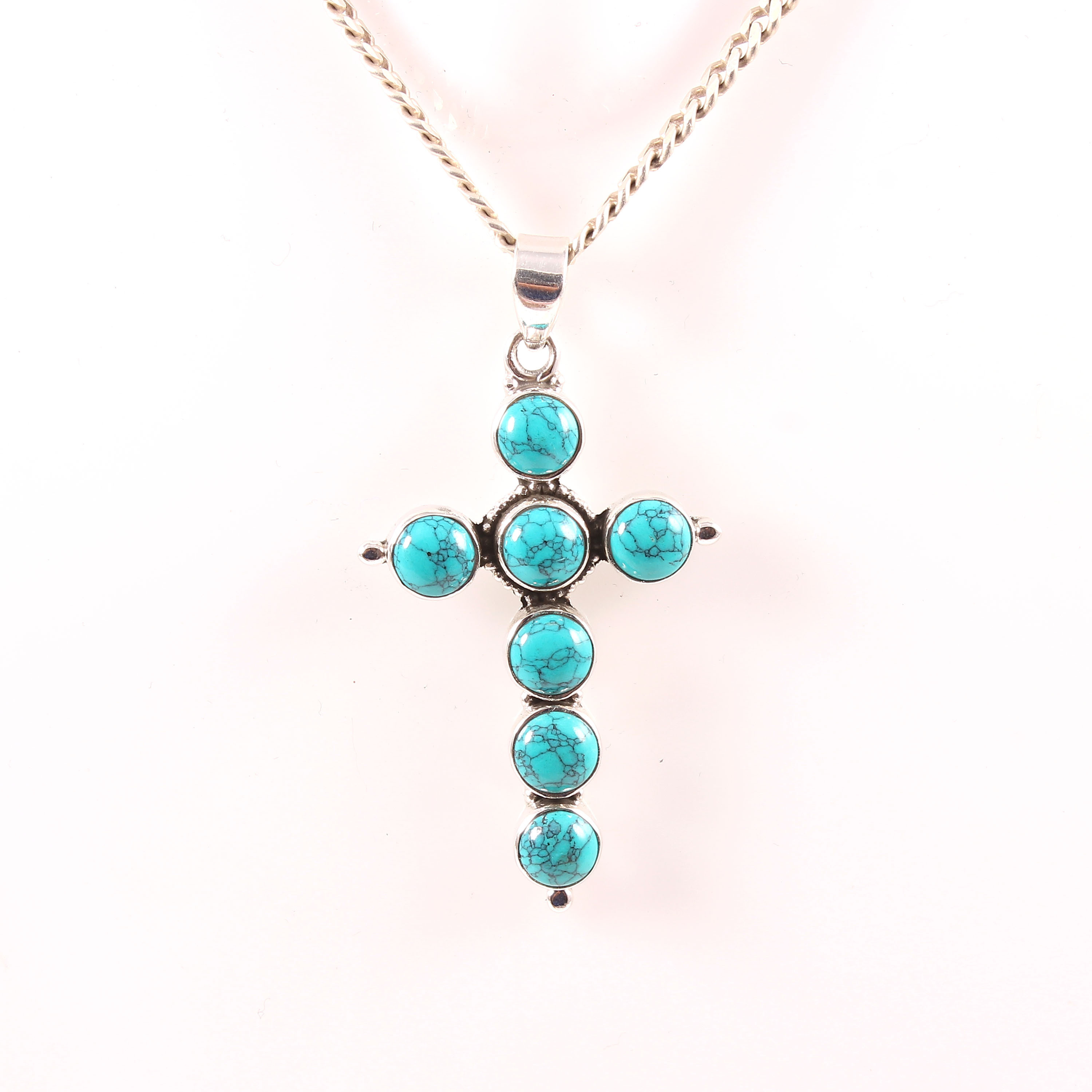 New Bohemian 925 Sterling Silver Natural Turquoise Cross Necklace Fashion Women Design Jewelry Without Chain Pendant Necklace