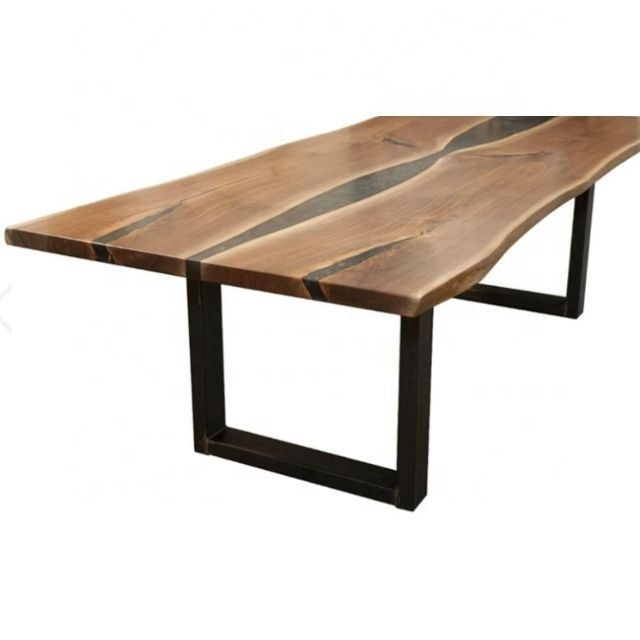 Industrial live edge Acacia Wood furniture with azure epoxy resin Dining Table