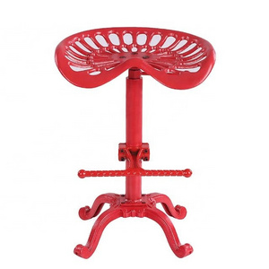 Industrial antique adjustable height Red Color tractor swiveling seat stools metal counter bar stool