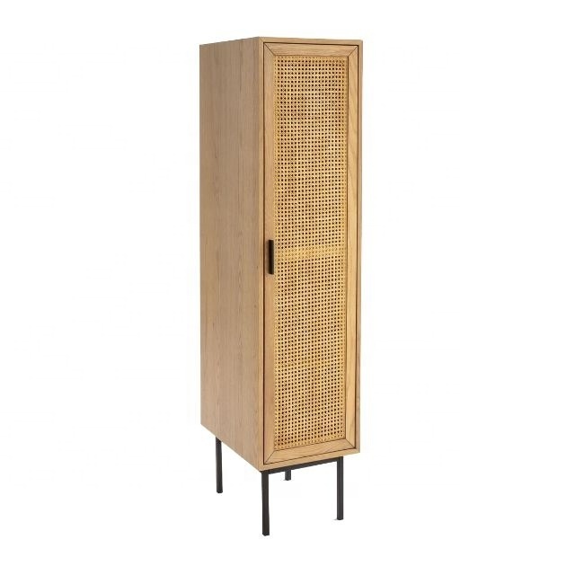 Modern Wardrobe Solid Mango Wood Rattan Wooden Almirah One Door Cane Wooden Wardrobes