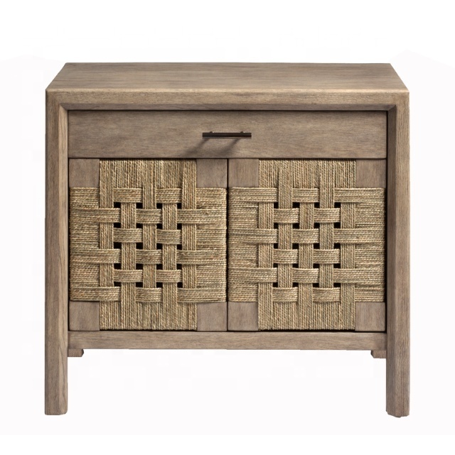 Modern solid wood console cabinet Style 3 Door Sideboard Credenza With Woven Jute Doors cabinet for living room