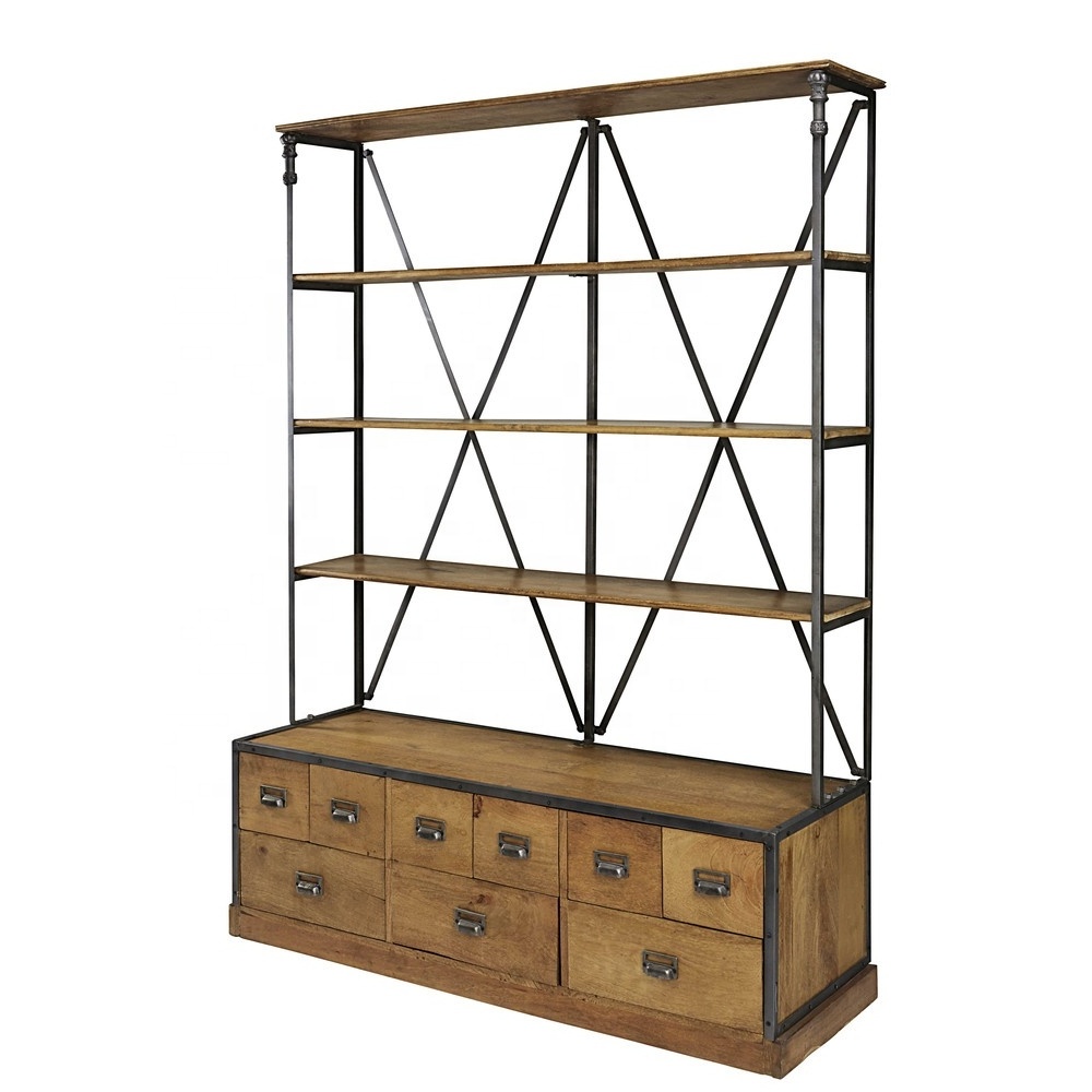 Industrial Vintage Mango Wood Metal Frame Ladder Book Shelf, storage bookshelf home Furniture