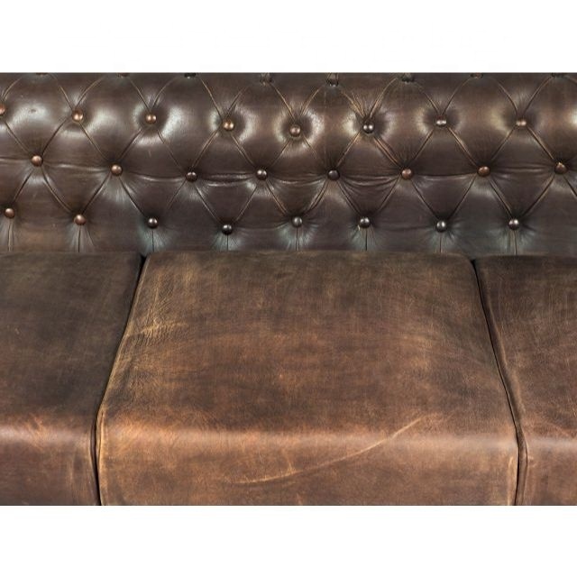 Industrial vintage styled tan leather living room furniture three seat Brown chesterfield leather sofa