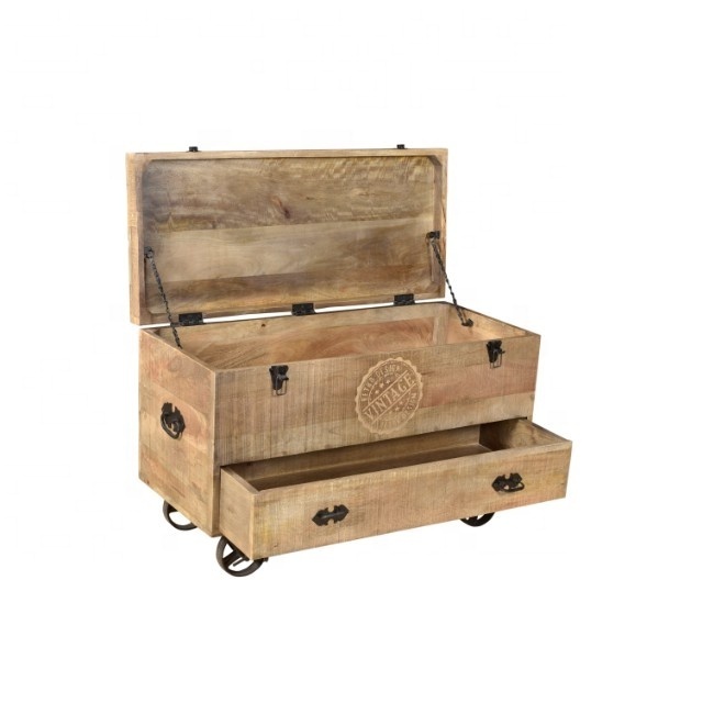 INDUSTRIAL STORAGE CABINET BOX, WOODEN STORAGE BOX INDUSTRIAL STYLE STORAGE CHEST ON WHEELS