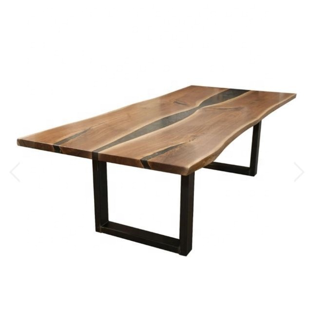 Industrial live edge Acacia Wood furniture with azure epoxy resin Dining Table