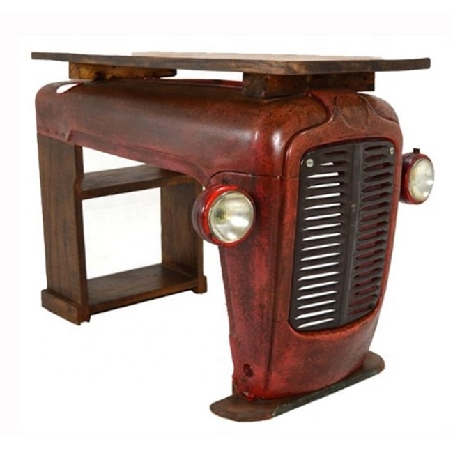 Industrial Vintage Tractor Body base Reclaimed Solid Wood Top Side Console Table Automobile Furniture