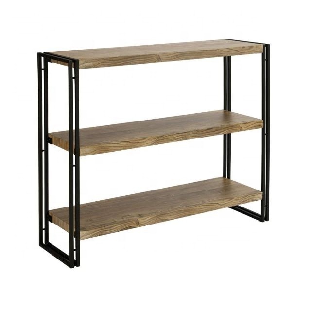 3-layer bookshelf country industrial bookcase with modern open wooden shelf